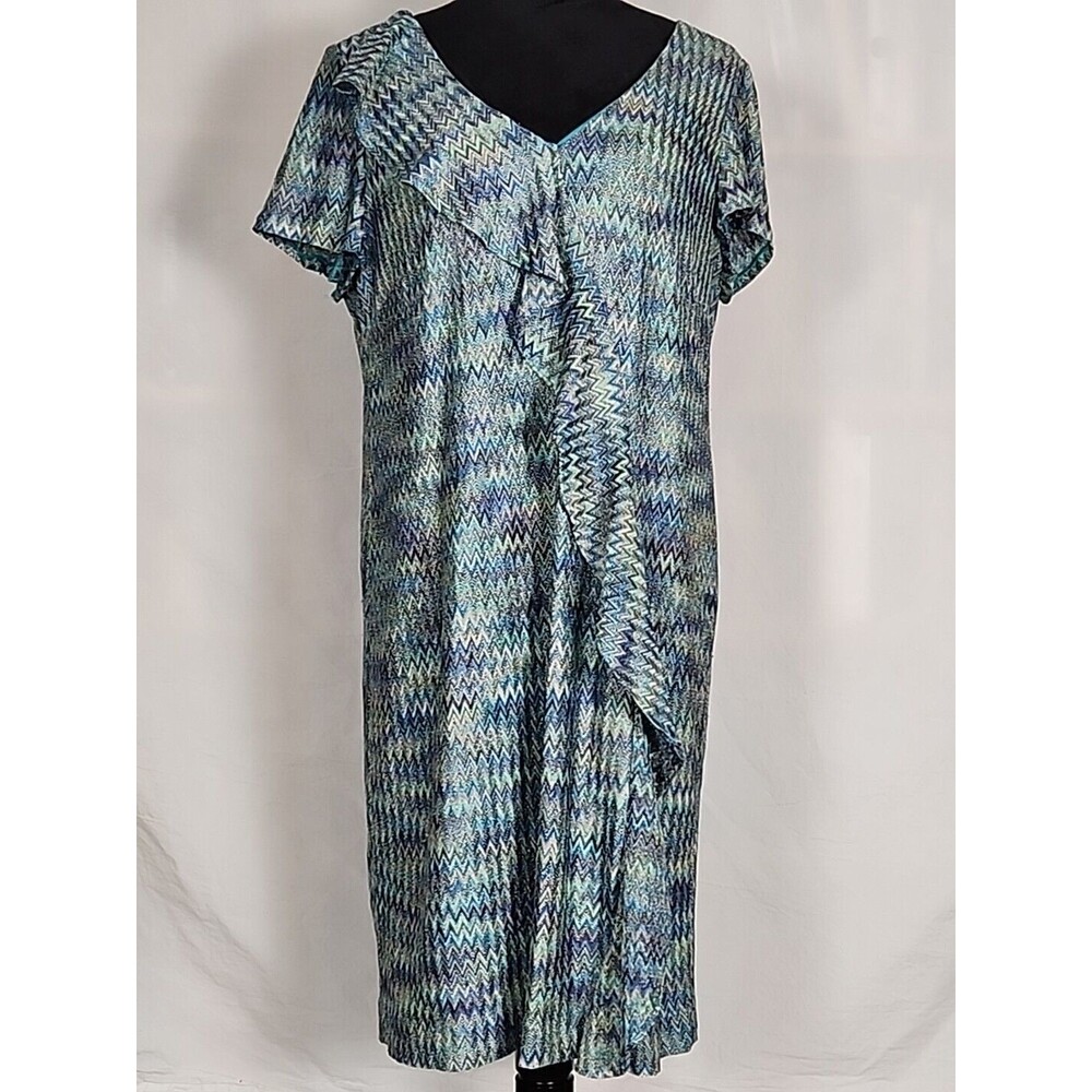 Gabby Sky Crochet  Knit Mod Knee Dress size 18W Ruffle Detail Short Sleeve Lined